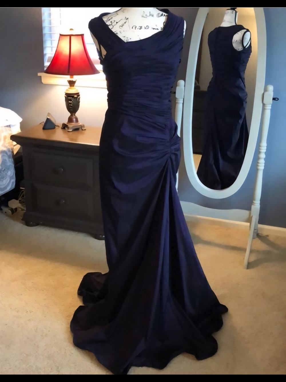 Adrianna Papell Rich Purple Ruched Evening Gown - Picture 3 of 9